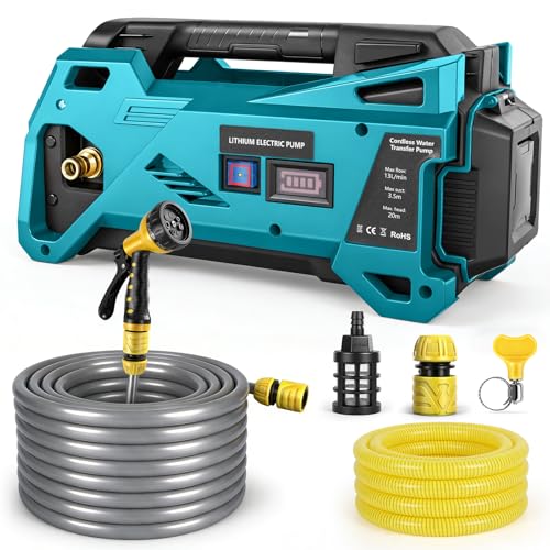 Pompe auto-amorçante compatible avec batterie Makita 18V Li-Ion, pompe à eau portable auto-amorçante, pompe d'irrigation avec tuyau de sortie d'eau de 10 m,...