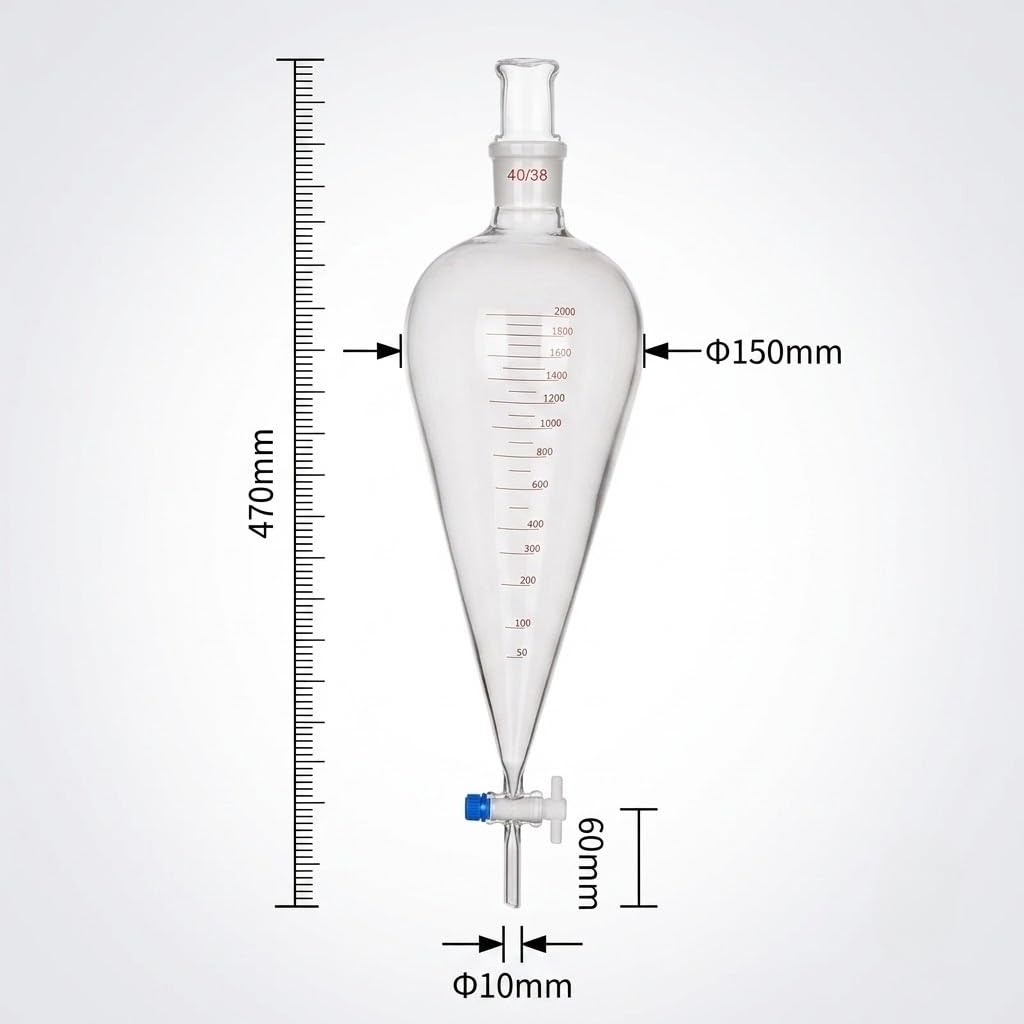 Rozdzielacz Szkło Borokrzemowe Kranik PTFE Skalowana Kolba-2000mL 40/38