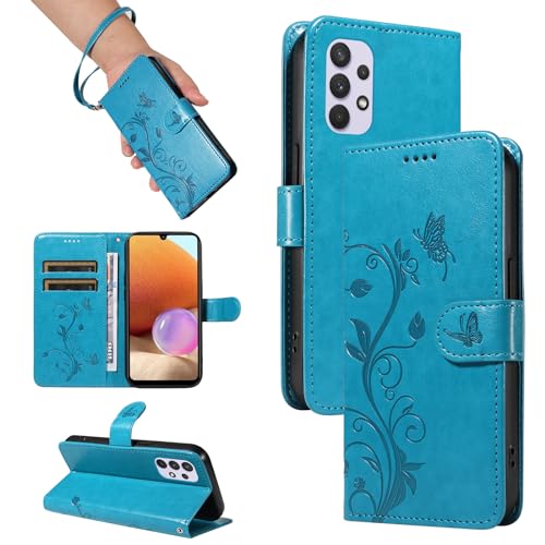 SRISHP Cover per Samsung Galaxy A32 4G, Magnetica Cover a Libro con Slot per Schede, Custodia in PU Pelle Portafoglio per Galaxy A32 4G, Blu