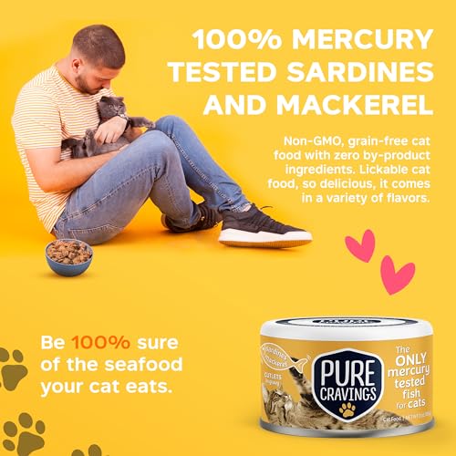 Image of Pure Cravings Wet Cat Food Canned Mackerel and Sardine Cutlets in Gravy, Every Catch is Mercury Tested, Moist Can Fish for Cats, Grain-Free, Protein, Non-GMO, Pack of 12