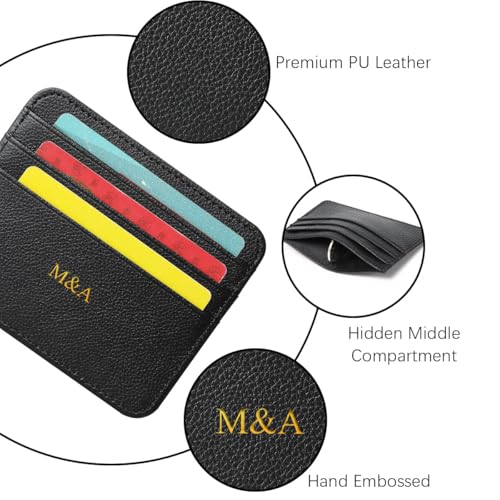 Personalized Credit Card Holder for Women, Luxury Vegan Leather Slim Wallet, Custom Initials Name Monogram Minimalist Thin Front Pocket Wallet, Gift for Birthday Christmas Thanksgiving, Black, Brown4