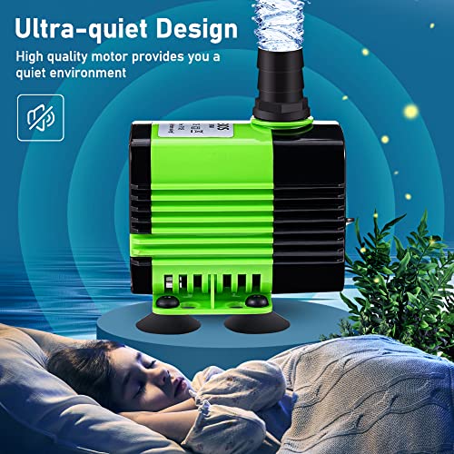 Winkeyes Fountain Pump 528Gph With 86" Lift, 30W Small Submersible Fountain Water Pump For Outdoor Indoor Tabletop Water Fountain, Aquarium, Fish Tank, 5.5Ft Power Cord, 3 Nozzles (Green-30W) #TOP2