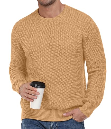 Mens Crewneck Pullover Sweater Textured Long Sleeve Casual Knitted Sweaters with Ribbing Edge2