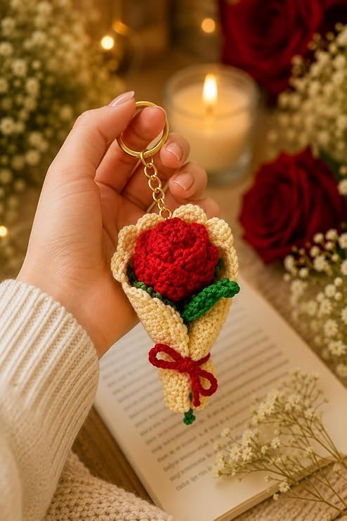 Image of Handmade Crochet Keychain Combo for Girls Women Cute Aesthetic Sunflower Strawberry Watermelon Daisy Knitted Keychain Bag Charm Purse Charm Car Key Ring Backpack Accessories Gift