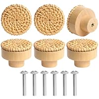 Ainiv Holz Tür Schubladengriffe, 6 Stück Rattan Möbelknöpfe, Boho Deko Schränke, Holz Kommodenknöpfe Schubladenknöpfe, Vintage Schubladenschrank Griffe für Küchenschränke Türknauf Schrankgriffe 4cm