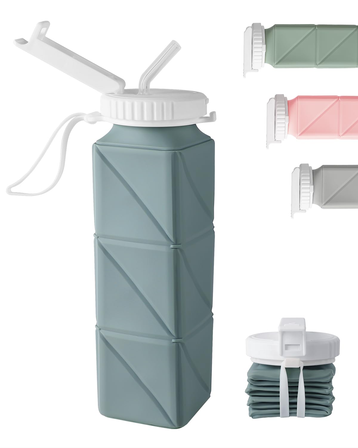 Opard Collapsible Water Bottles BPA Free Leak Proof Foldable Silicone Bottle with Anti-Collapse Ring for Travel Camping Hiking Running Sport