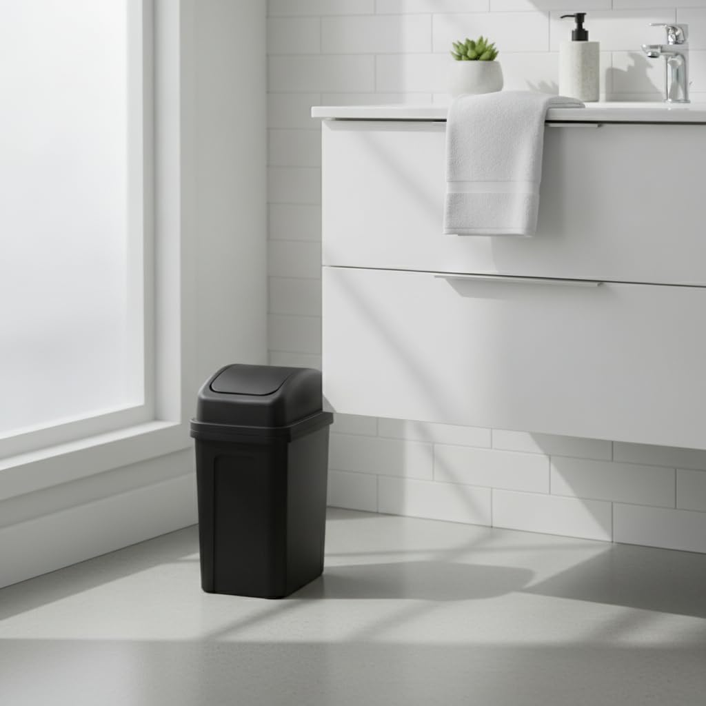 Farmoon 1.8 Gal/7 L Small Slim Garbage Can with Swing Lid, Black, 4 Pack | Plastic Waste Bin, Wastebasket, Trash Can for Bathroom Office Dorm Rvs