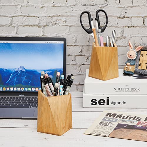 Henoyso 2 porta-lápis de madeira, geométrico, organizador de maquiagem, para mesa, escritório, adult