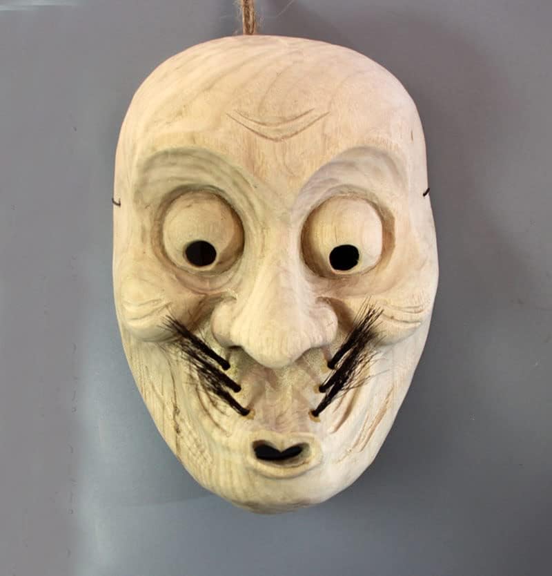 QH074- 21 X 16 X 11 CM Hand Carved Japanese Noh Camphor Wood Mask 火男