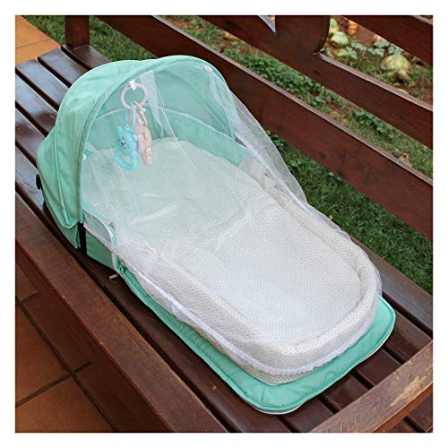 Berço Cama portátil com brinquedos e mosquiteiro para bebê dormir dobrável Verde