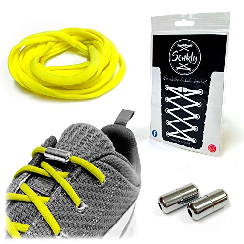 Senkly Lacets élastiques avec capsule en métal pour baskets, jaune fluo/argenté, 40