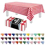 Red Gingham Checkered 12 Pack Premium Disposable Plastic Picnic Tablecloth 54 Inch. x 108 Inch. Rectangle Table Cover By Grandipity