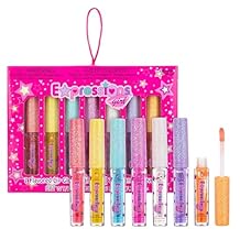 Expressions girl 7pc Fruity Flavored Lip Gloss Set Assorted Fruit Flavor Lip Glosses | Non-Toxic Kids Makeup | Fun Shiny Lip Gloss Collection for Kids, Teens & Girls Sweet & Glossy Lip Care