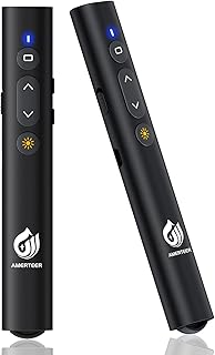 AMERTEER レーザーポインター PPTスライド用リモート ワイヤレス プレゼンター USB充電式 リモートコントロール PSC認証済み ハイパーリンク操作 PowerPoint、Keynote、Googleスライド用リモート等対応 収納パック付き ブラック (071)
