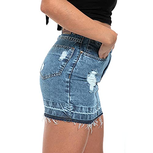 Saia Jeans e Sarja Curta Cintura Alta Desfiada Cor:Marmorizado;Tamanho:40
