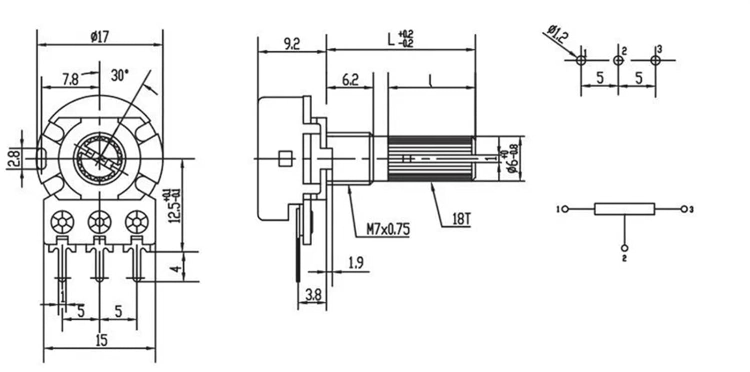 5Pcs/Bag WH148 Single Joint Amplifier Potentiometer 10K 20k 50k 100k 500k L: 15MM(100K Ohm)