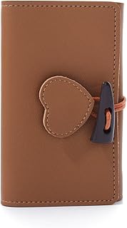 Porta carte di credito in pelle PU Portafoglio cuore marrone Portamonete con blocco RFID Portamonete trasparente per donne e ragazze
