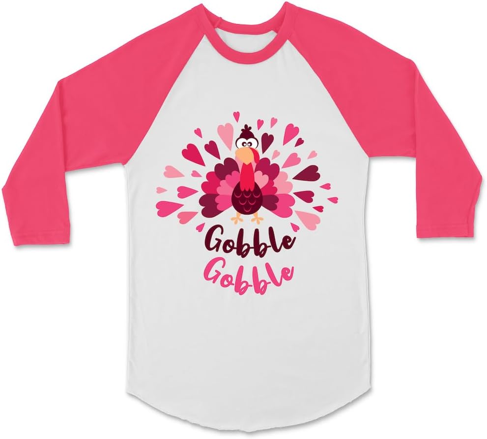 Thanksgiving Gobble Gobble Long Sleeve Turkey Tee Shirt Pink Heart Toddler Girl