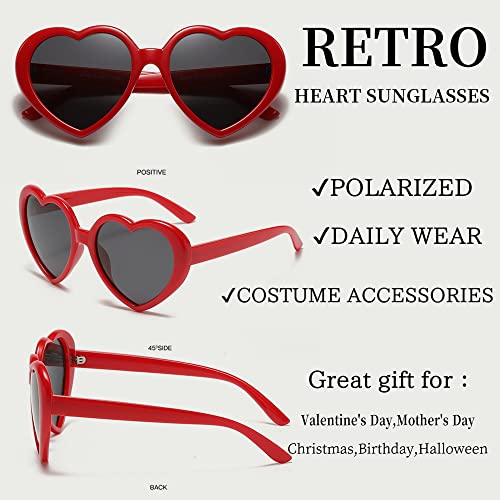 Image of Polarized Heart Shaped Sunglasses for Women Girls Retro Oversized Sun Glasses Red Heart Glasses Cute Eyewear