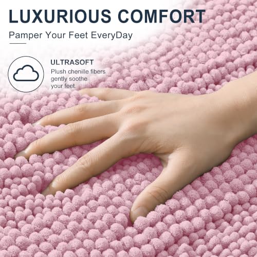 Image of Smiry Thick Small Chenille Bathroom Rugs 24x16, Extra Soft Absorbent Striped Bath Mat, Machine Washable, Rubber Backing, Bath Rugs for Bathroom, Tub & Shower, Home Decor Accessories, Dusty Rose