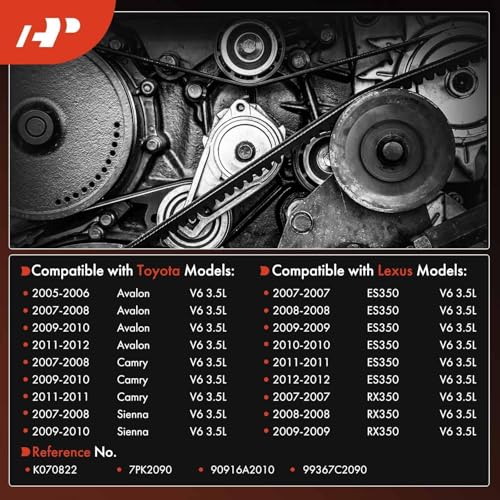 A-Premium 82.2 In Serpentine Belt Fit For Toyota & Lexus Cars - Camry 2007-2011, Sienna 2007-2010, Avalon 2005-2012, ES350 2007-2012, RX350 2007-2009, V6 3.5L, GAS Only by A-Premium - Image 2