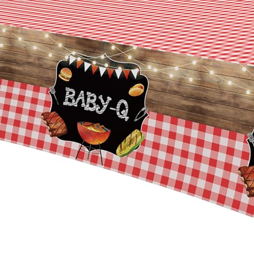 Image of Baby Q Baby Shower Tablecloth Decorations - Disposable BBQ Baby Shower Decorations Party Supplies Table Cover - 3 Pack (54in x 108in)