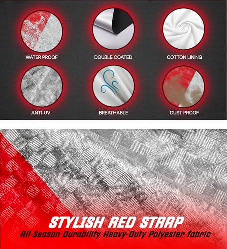 Image of XUV 300 100% Waterproof Car Cover for All Weather Protection with Mirror & Antena Pocket Inner Cotton Triple Stitched Cover with Adjustable Belt Bottom Elastic to Secure Fit- SRED