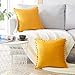 Top Finel Decorative Throw Pillow Covers 18x18 Set of 2 Soft Velvet Couch Pillow Covers with Pom-Poms Farmhouse Boho Cushion Cases for Bedroom Livingroom Mustard Yellow Room Decor