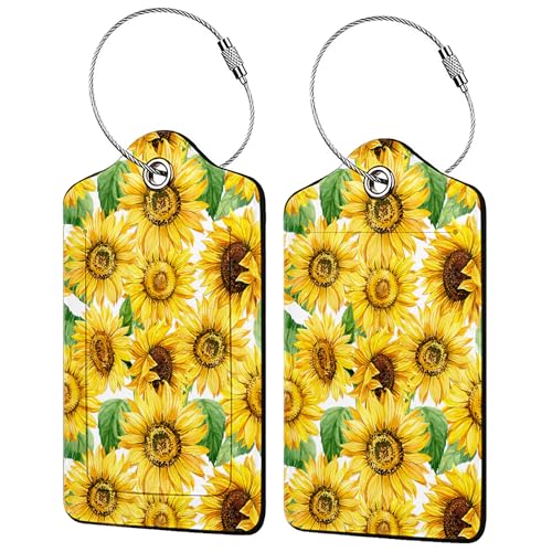 Blooming Sunflowers 2 Pcs Luggage Tags,Privacy Cover ID Label with Stainless Steel Loop and Address Card for Travel Bag Suitcase