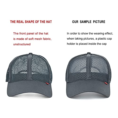 Feicui Men Mesh Trucker Baseball Cap Hat Adjustable 6-Panel Hat Outdoor Sports Wear (Grey) #TOP1