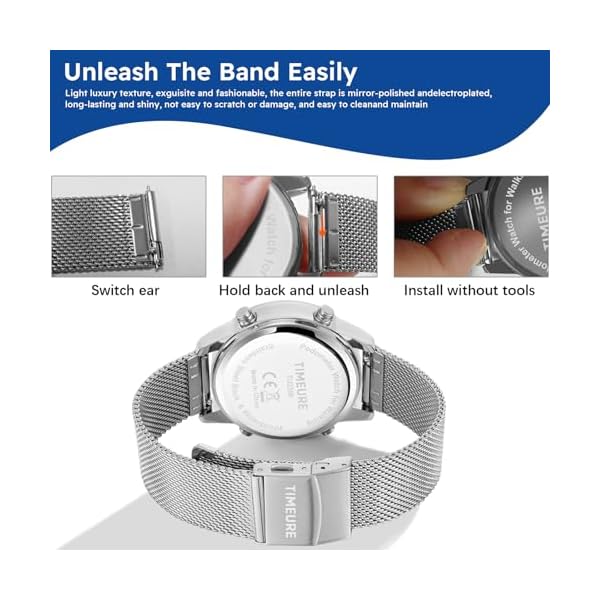 Men's Pedometer Watch with Stainless Steel Bracelet,Step Counter Watch No App, No Charging Needed for Ourdoor Walking, Calorie, Distance, Alarm, Countdown Timer Watch TU-2306B TIMEURE - Image 5