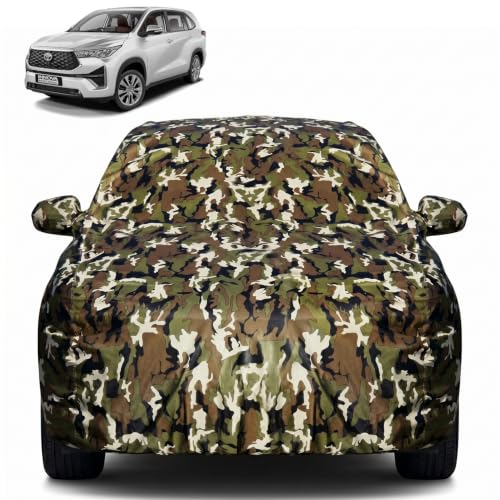 Image of Pivalo Car Body Cover for Toyota Innova Hycross All Model & Years (2022-2026) 100% Waterproof with Mirror Pockets, Triple Stitched Dustproof Heat Resistant UV Protection (Military /Jungle /Camouflage)