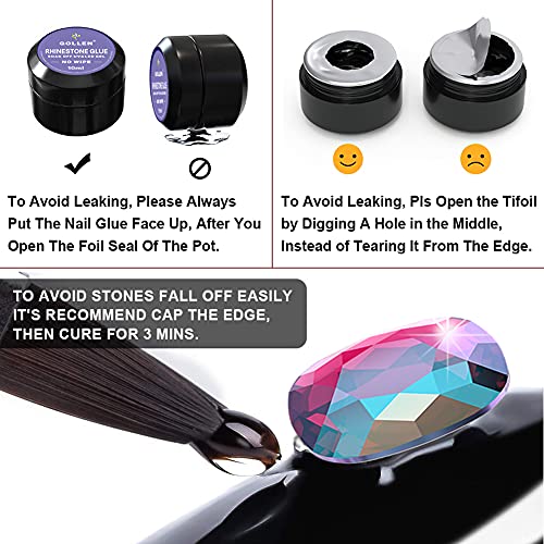 Rhinestones Glue For Nails, 10Ml X2 Nail Glue For Stones And Gems Long Lasting Adhesive Super Strong Jewlery Nail Art Glue 3Pcs Nail Brushes, Wax Pencils, Stick& Picking Tweezers (Uv/Led Cure Needed) #TOP3