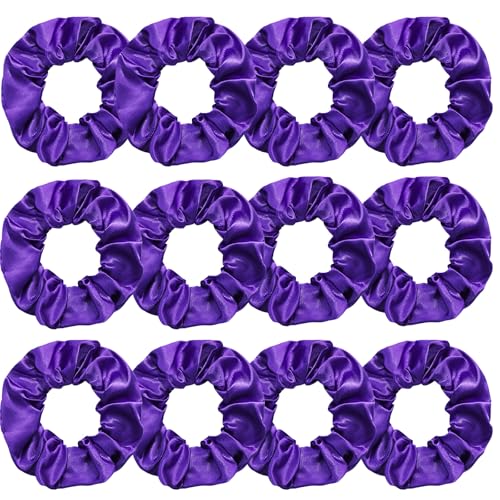Silk Satin Scrunchies for Women Girls 12 PCS Hot Purple Hair Scrunchies Silk Satin Hair Ties for Thick Hair Bulk Hair Ties Hair Accessories