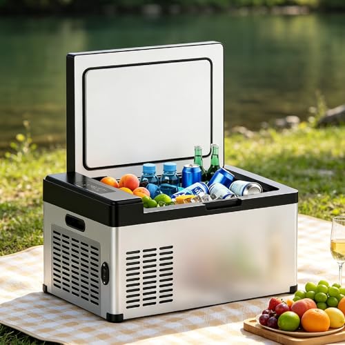 pedenencelia Refrigerador/Congelador Portátil para Coche De 18,6 L, 12 V/24 V, con Compresor, Control De Temperatura Led, De 50 °F A -0,4 °F, Sin Hielo, Ideal para SUV, Camiones, Autocaravanas 15L