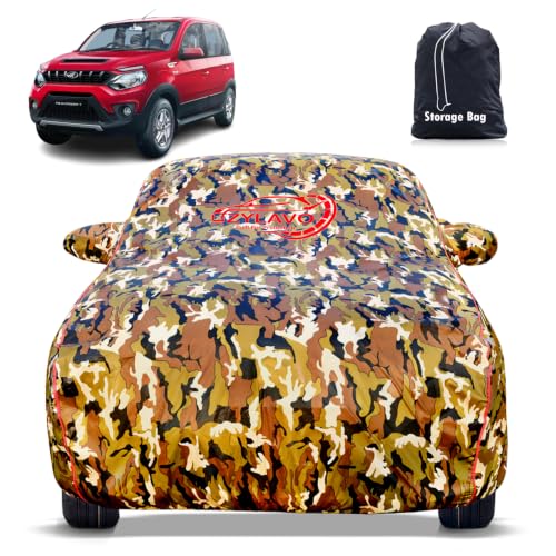 Image of Premium Car Cover for Mahindra's NuvoSport Model | Waterproof, UV & Dust Protection | Mirror & Antenna Pocket | Triple Stitched, Soft Inner Lining, Belt & Buckle (Jungle Print)