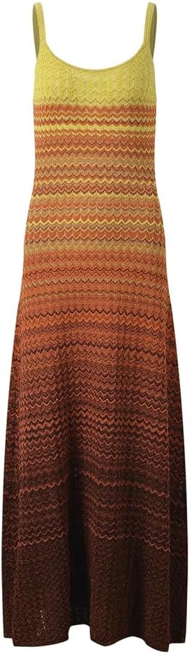 Fulbant Womens Gradient Striped Knit Maxi Dress Sleeveless Spaghetti Strap Casual Summer Beach Slip Dress for Holiday