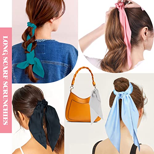 14 Pieces Hair Scarf Scrunchies, Bow Hair Ties, Satin Scrunchies With Bow Hair Ribbon Ponytail Holders, Bunny Ear Hair Bands Bowknot Hair Accessories For Women Girls #TOP2