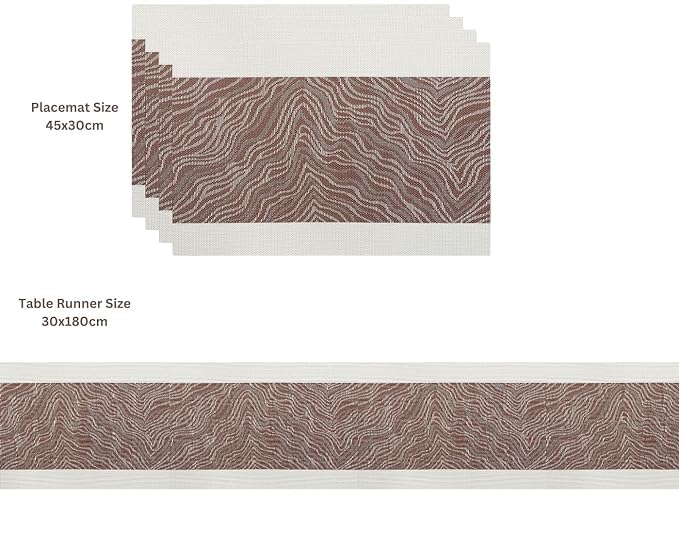 Image of Dining Table Placemats & Runner Set - Heat Resistant, Washable & Stain Resistant Woven Vinyl Mats | Table Runner & 6 Placemats Set for Stylish Dining (45x30 cm Placemats, 180x30 cm Runner)