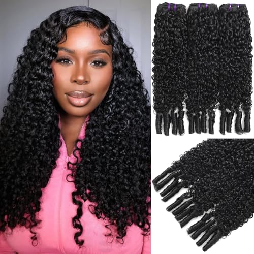 Seekomi Burmese Curly Bundles Human Hair 20 22 24 Inch 100% Virgin Water Curly 3 Bundles Human Hair with Spiral Ends Double Weft Quick Weave for Women, Natural Black Color, 300g