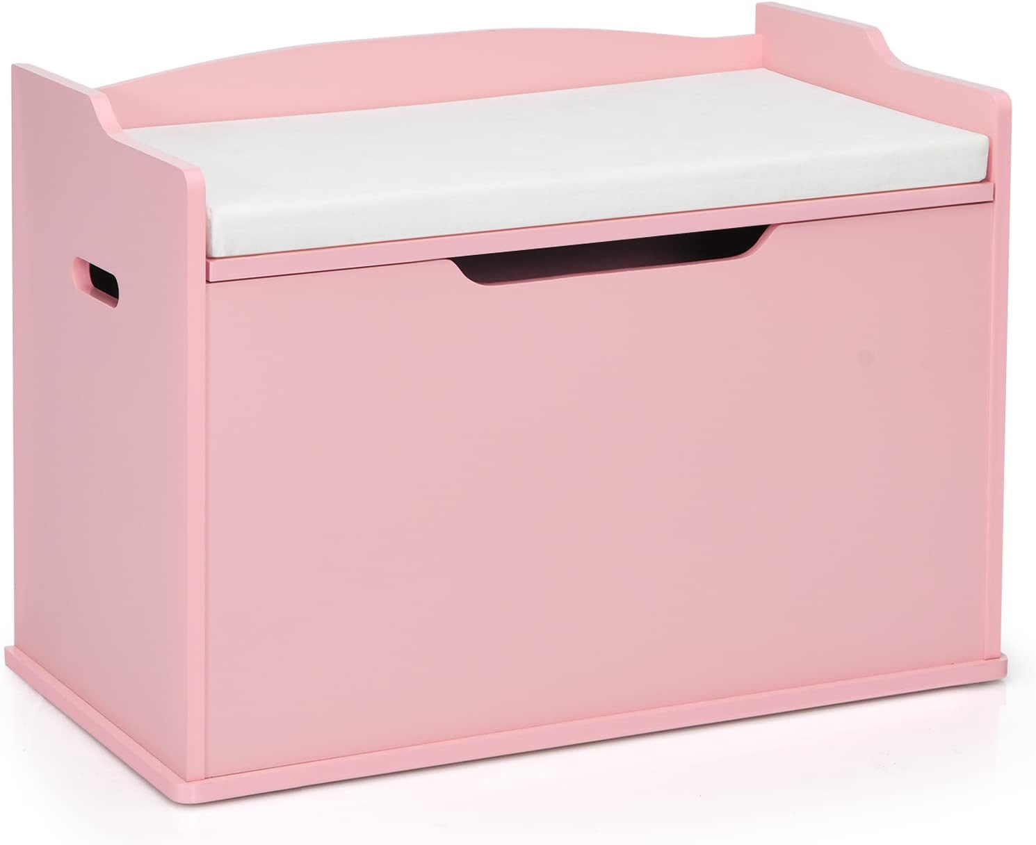 COSTWAY Wooden Toy Box, Kids Bench and Storage Chest with Cushion