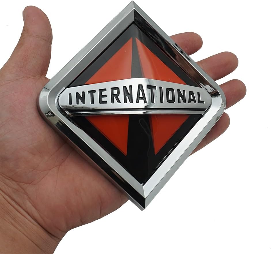 1Pc International Emblem 3D Grille Front Hood Badge Logo Ornament Replacement for International Truck Series 3550901C2 (Orange/Chrome)