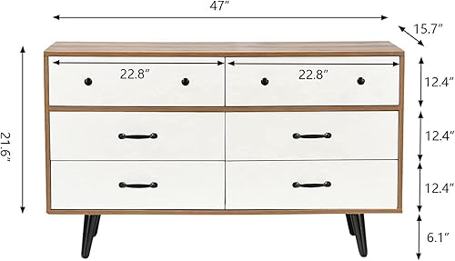 Miniatura 2 de Cómoda blanca de 6 cajones para dormitorio cómoda moderna con cajones anchos y asas de metal cómoda de madera para dormitorio de niños sala de estar
