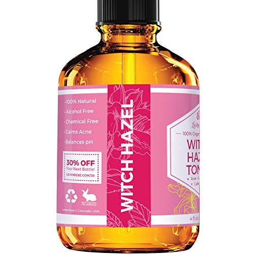 Witch Hazel Toner By Leven Rose, 100% Pure Organic Facial Rose Water With Rose Petals, Calendula, Cucumber, And Chamomile Flower 4 Oz #TOP1