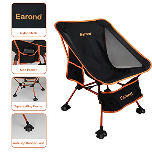Earond Folding Camping Chair, Compact Backpacking Chair Lightweight Camp Chair With Anti-Sinking Large Feet And Side Mesh Pocket Portable For Outdoor Camping Hiking Fishing Gardening(Black) #TOP2