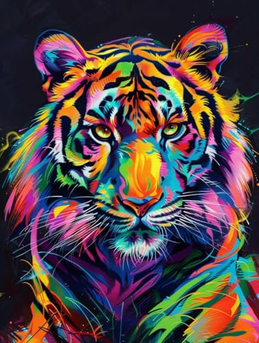 Kit broderie de perles tigre coloré 40x50cm pour s'initier facilement au point de croix
