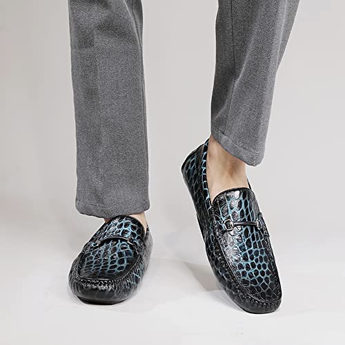 Men's Leather Driving Moccasins Alligator Printed Slip-on Penny Loafers Shoes4