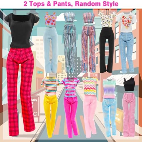 10 Set Doll Clothes Including 2 Sequins Dresses 2 Floral Dresses 2 Mermaid Dresses 4 Casual Outfits Tops and Pants for 11.5 Inch Girl Doll - 4