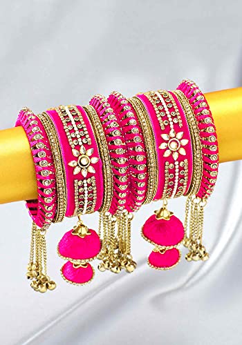 Image of Peora Velvet Silk Thread Kundan Studded Chuda Bangles Set Gift for Women