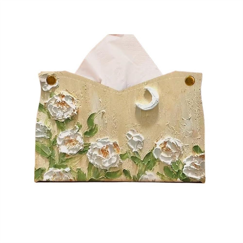 ROHCGHC Tissue boxes, Light Luxury Style Cover Colourful Oil Painting PU Leather Tissue Holder Office Napkin Dispenser(Multicolored)